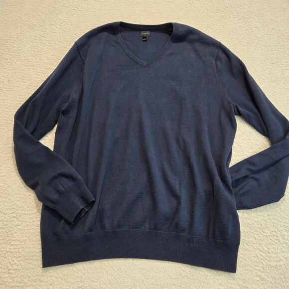 J. Crew Long Sleeve V-neck Pullover Sweater Cotton Cashmere Blend Men's L Navy - Picture 1 of 9